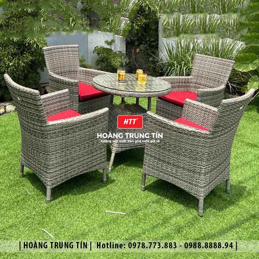 Bàn ghế cafe đan nhựa giả mây HTT-004