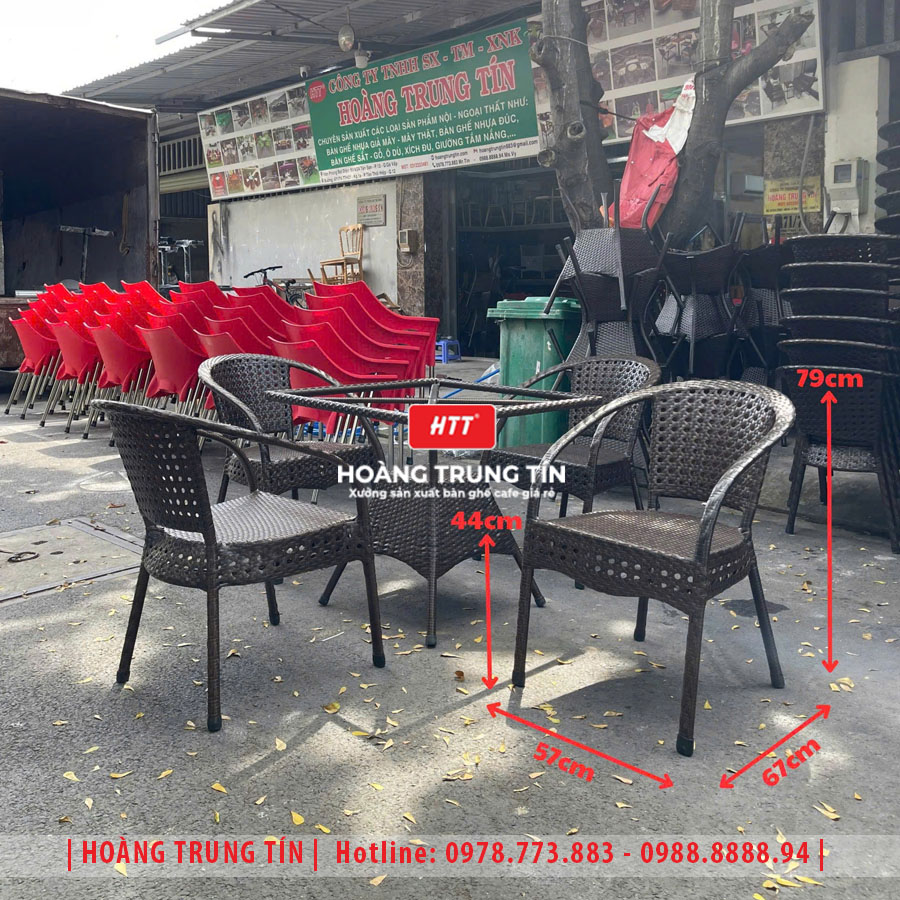 Bàn ghế cafe đan nhựa giả mây HTT-032