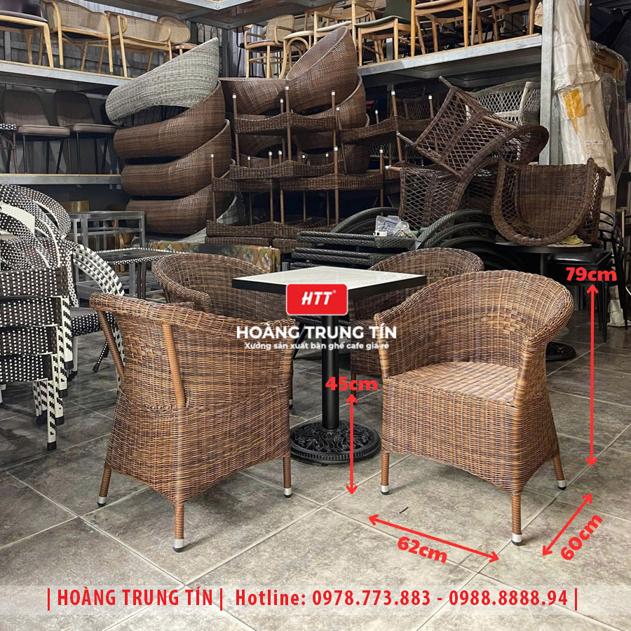 Bàn ghế cafe đan nhựa giả mây HTT-027