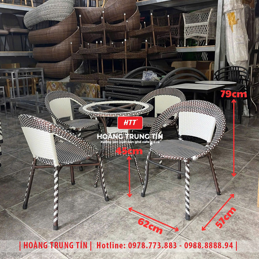 Bàn ghế cafe đan nhựa giả mây HTT-029