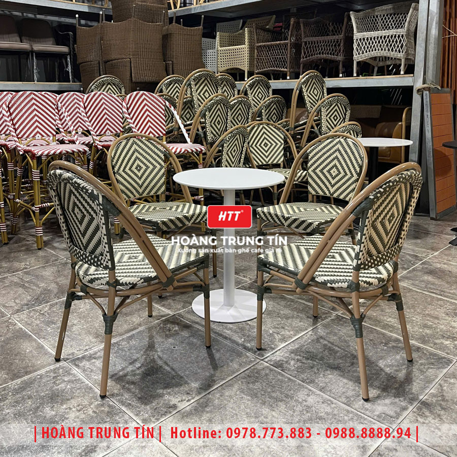Bàn ghế cafe đan nhựa giả mây HTT-034