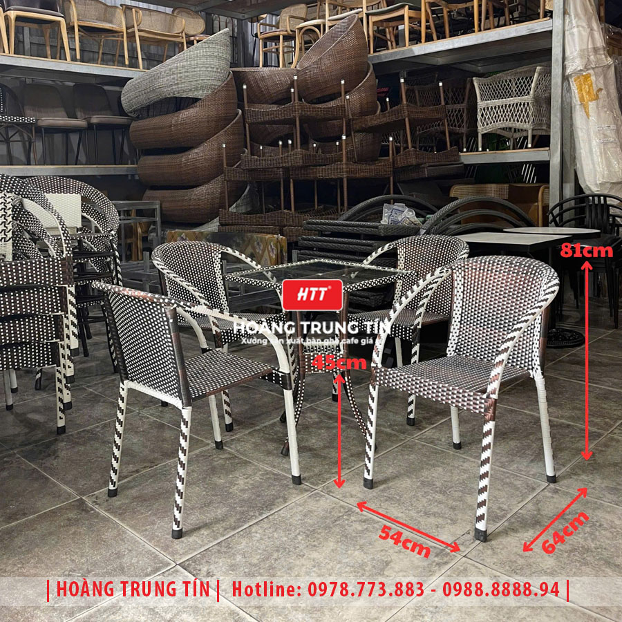 Bàn ghế cafe đan nhựa giả mây HTT-030