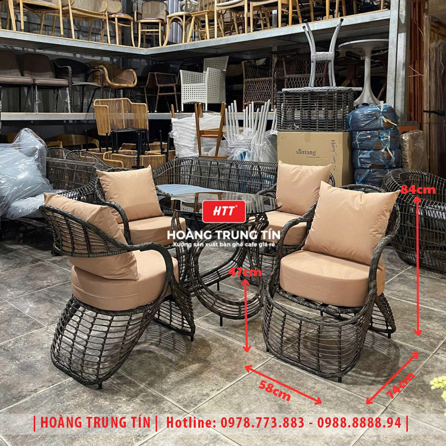 Bàn ghế cafe đan nhựa giả mây HTT-038
