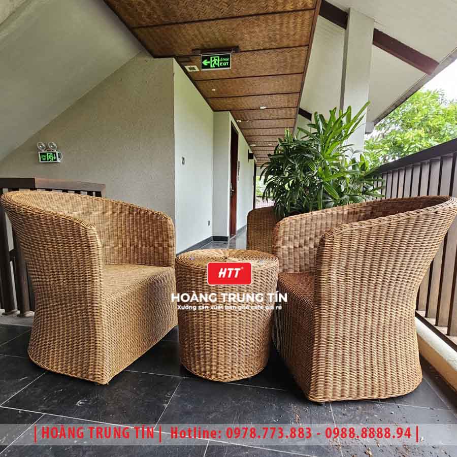 Bàn ghế cafe đan nhựa giả mây HTT-011