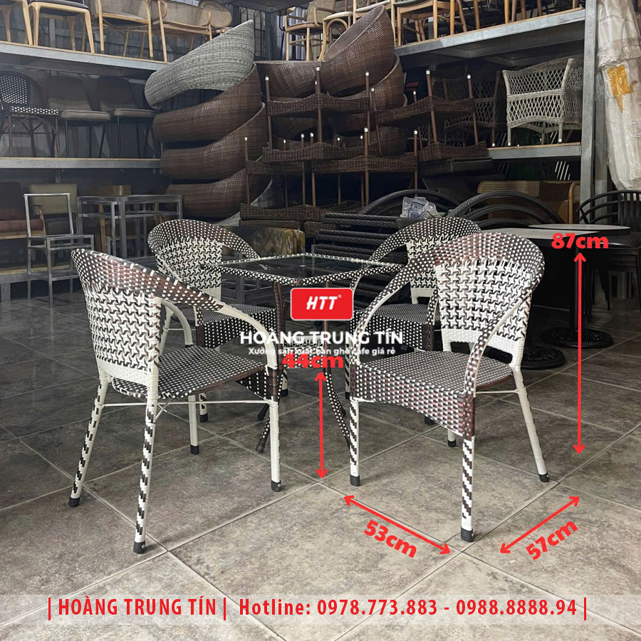 Bàn ghế cafe đan nhựa giả mây HTT-031