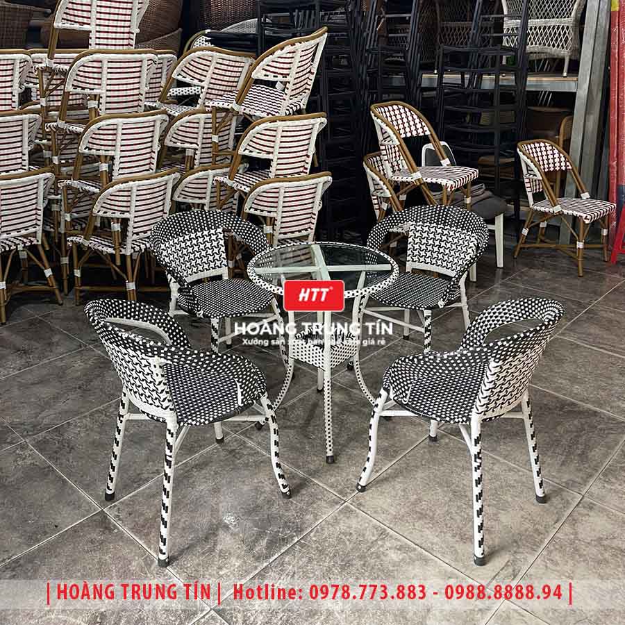 Bàn ghế cafe đan nhựa giả mây HTT-010