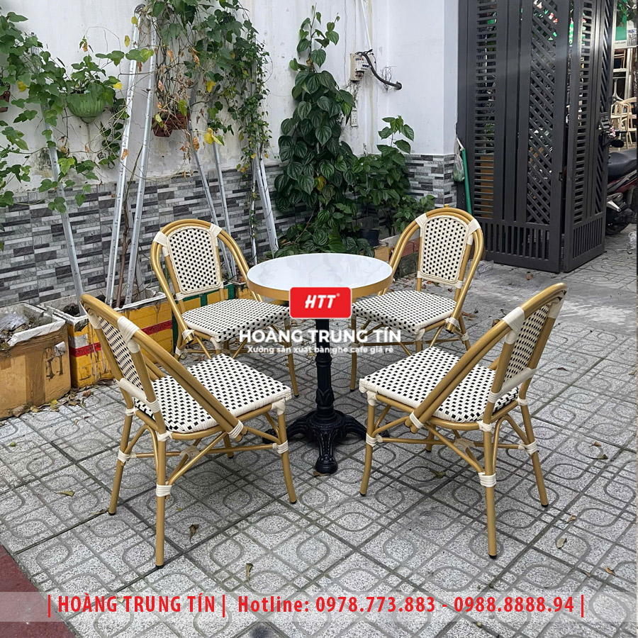Bàn ghế cafe đan nhựa giả mây HTT-041