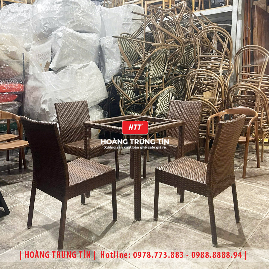 Bàn ghế cafe đan nhựa giả mây HTT-042