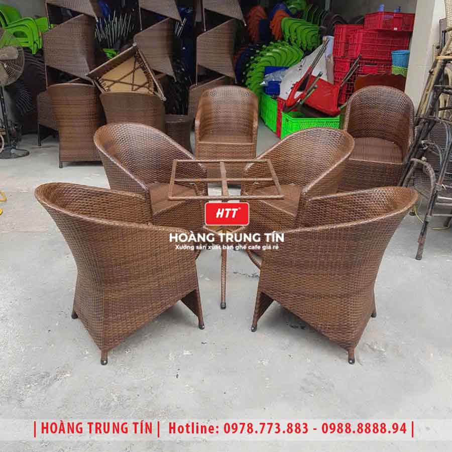 Bàn ghế cafe đan nhựa giả mây HTT-019