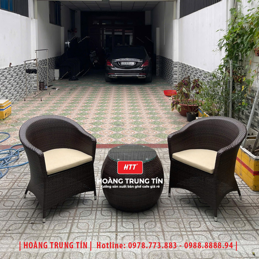 Bàn ghế cafe đan nhựa giả mây HTT-044