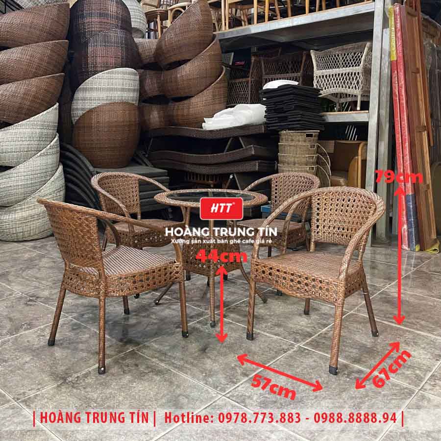 Bàn ghế cafe đan nhựa giả mây HTT-023