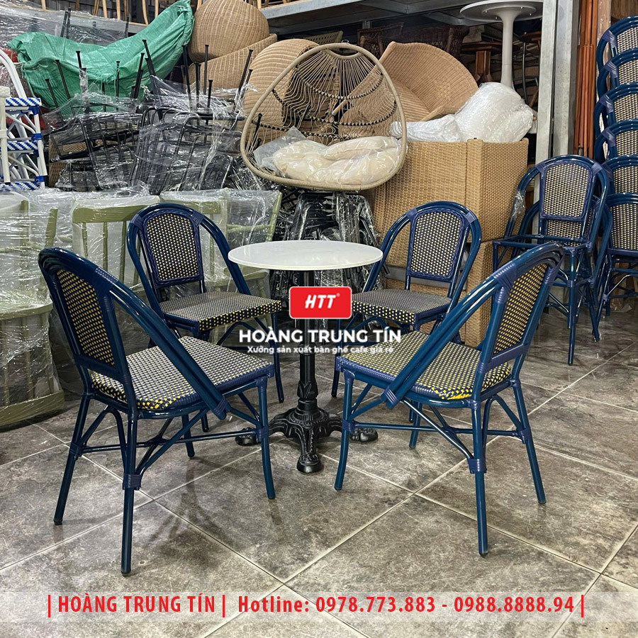 Bàn ghế cafe đan nhựa giả mây HTT-047