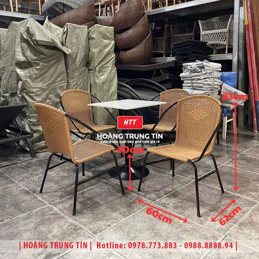 Bàn ghế cafe đan nhựa giả mây HTT-022