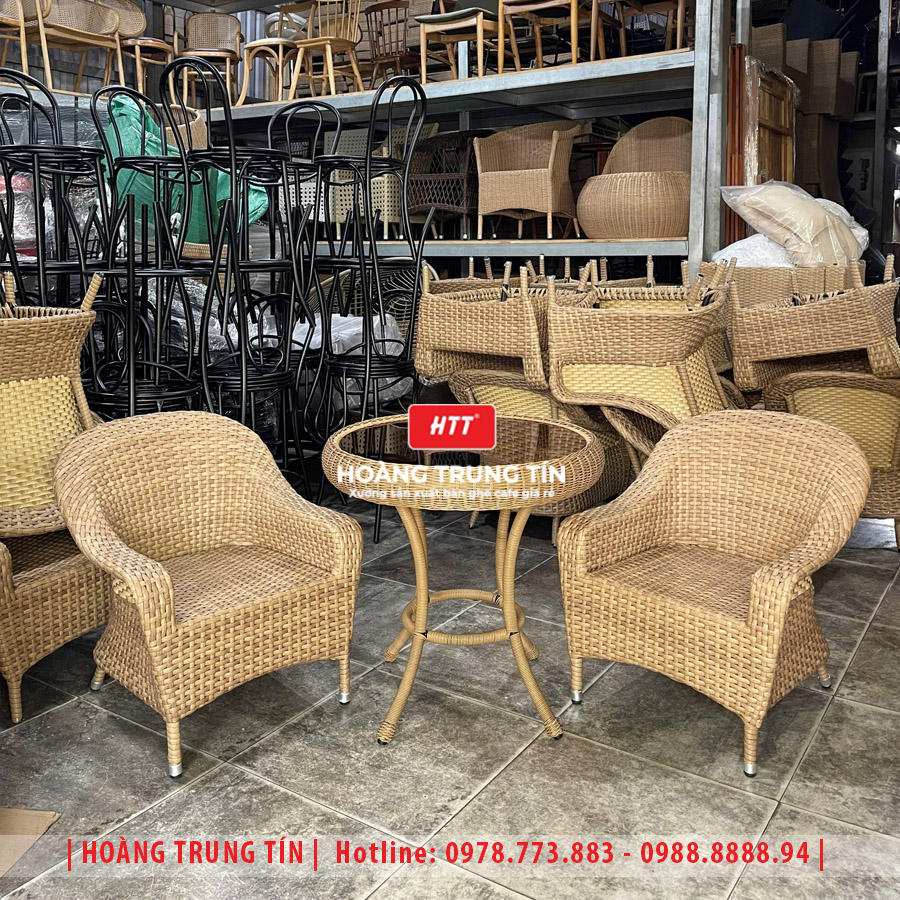 Bàn ghế cafe đan nhựa giả mây HTT-050