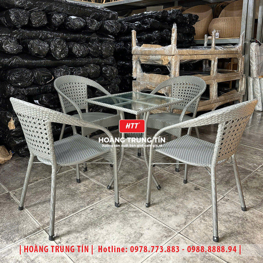 Bàn ghế cafe đan nhựa giả mây HTT-051