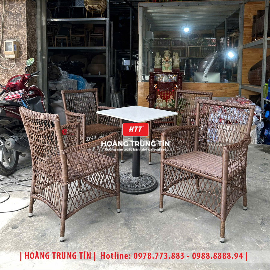 Bàn ghế cafe đan nhựa giả mây HTT-053