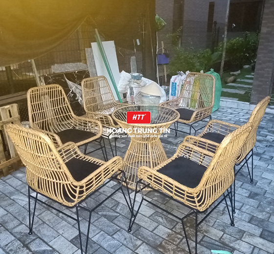 Bàn ghế cafe nhựa giả mây HTT - 015