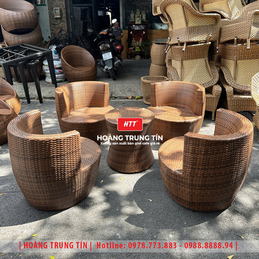 Bàn ghế cafe đan nhựa giả mây HTT-058