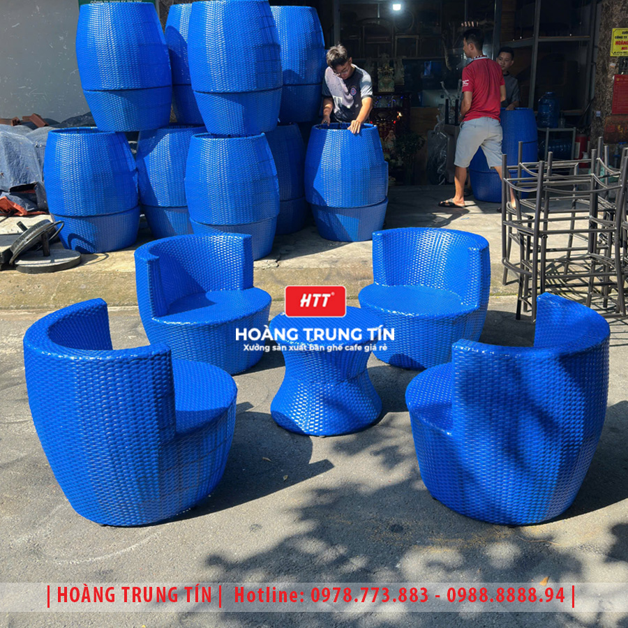 Bàn ghế cafe đan nhựa giả mây HTT-057