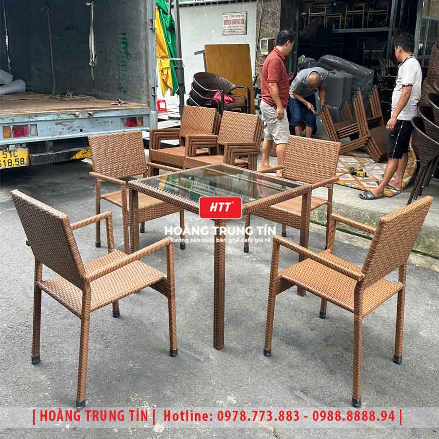 Bàn ghế cafe đan nhựa giả mây HTT-012