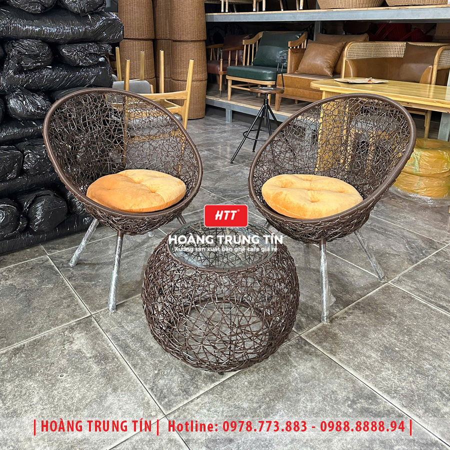Bàn ghế cafe đan nhựa giả mây HTT-056