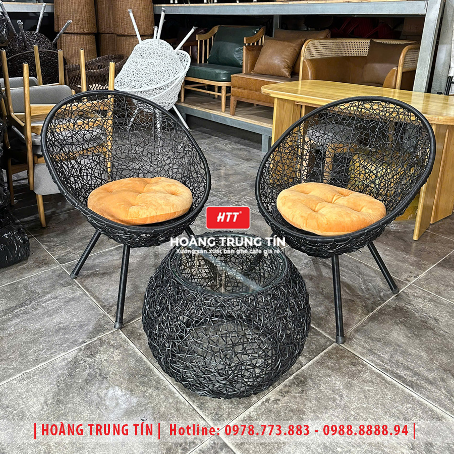 Bàn ghế cafe đan nhựa giả mây HTT-056