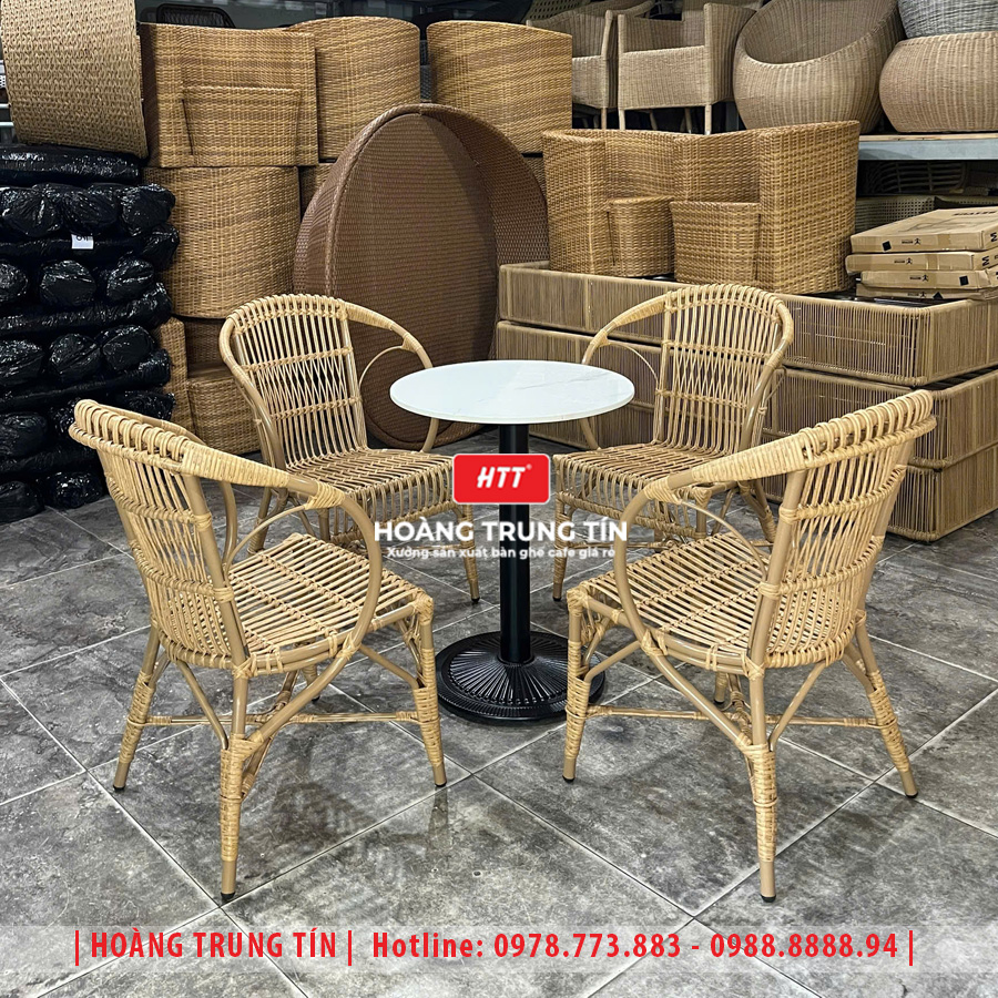 Bàn ghế cafe đan nhựa giả mây HTT-059