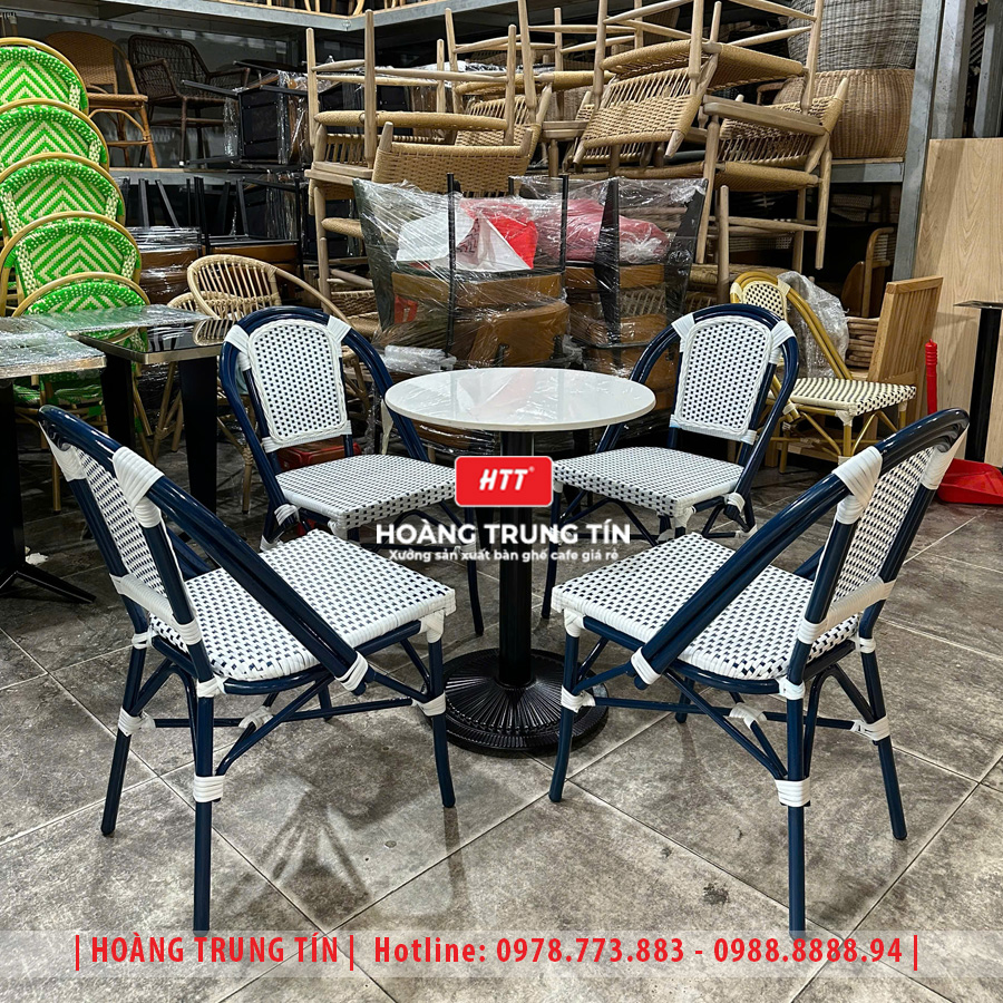Bàn ghế cafe đan nhựa giả mây HTT-063