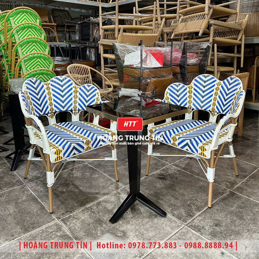 Bàn ghế cafe đan nhựa giả mây HTT-066
