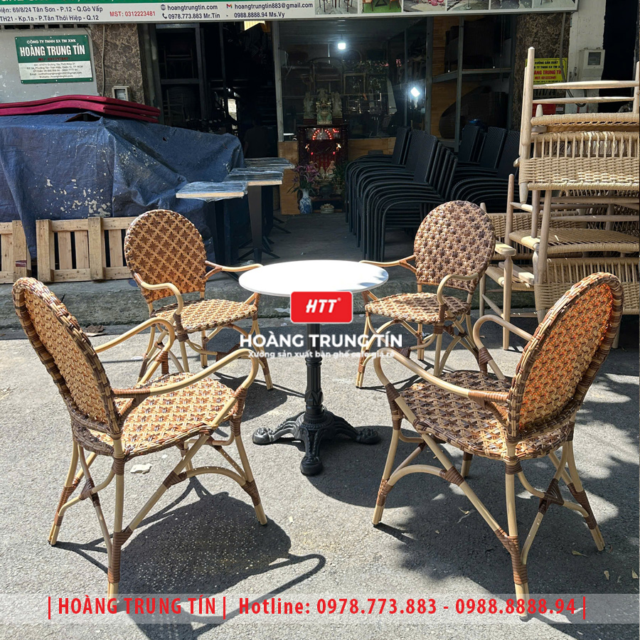 Bàn ghế cafe đan nhựa giả mây HTT-062