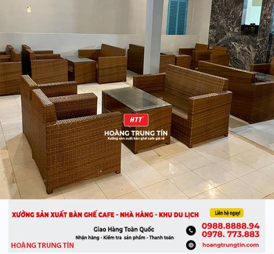 Bàn ghế nhựa giả mây cho quán cafe HTT - 007