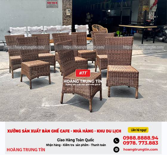 Bàn ghế nhựa giả mây cho quán cà phê HTT - 006