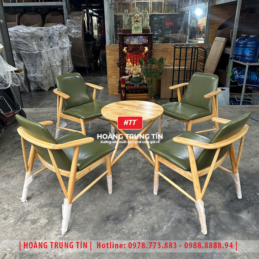 Bàn ghế cafe gỗ nệm HTT022