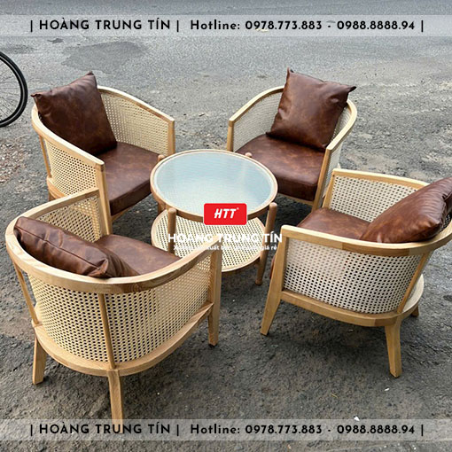 Bàn ghế cafe gỗ nệm HTT002