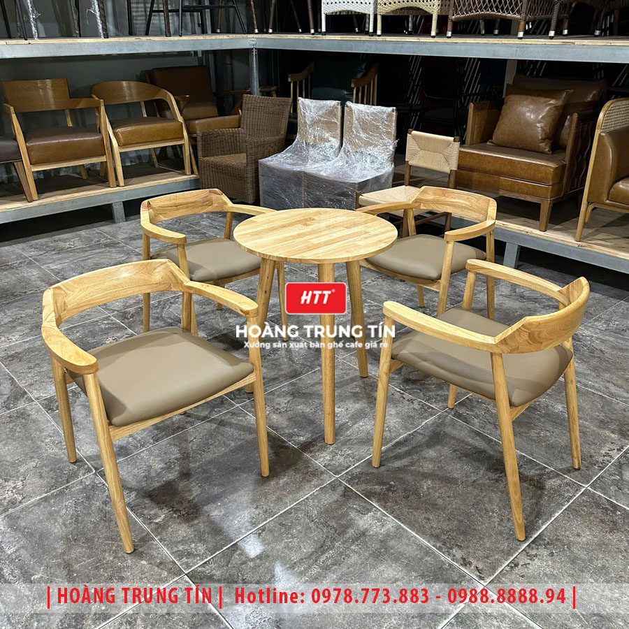 Bàn ghế cafe gỗ nệm HTT021