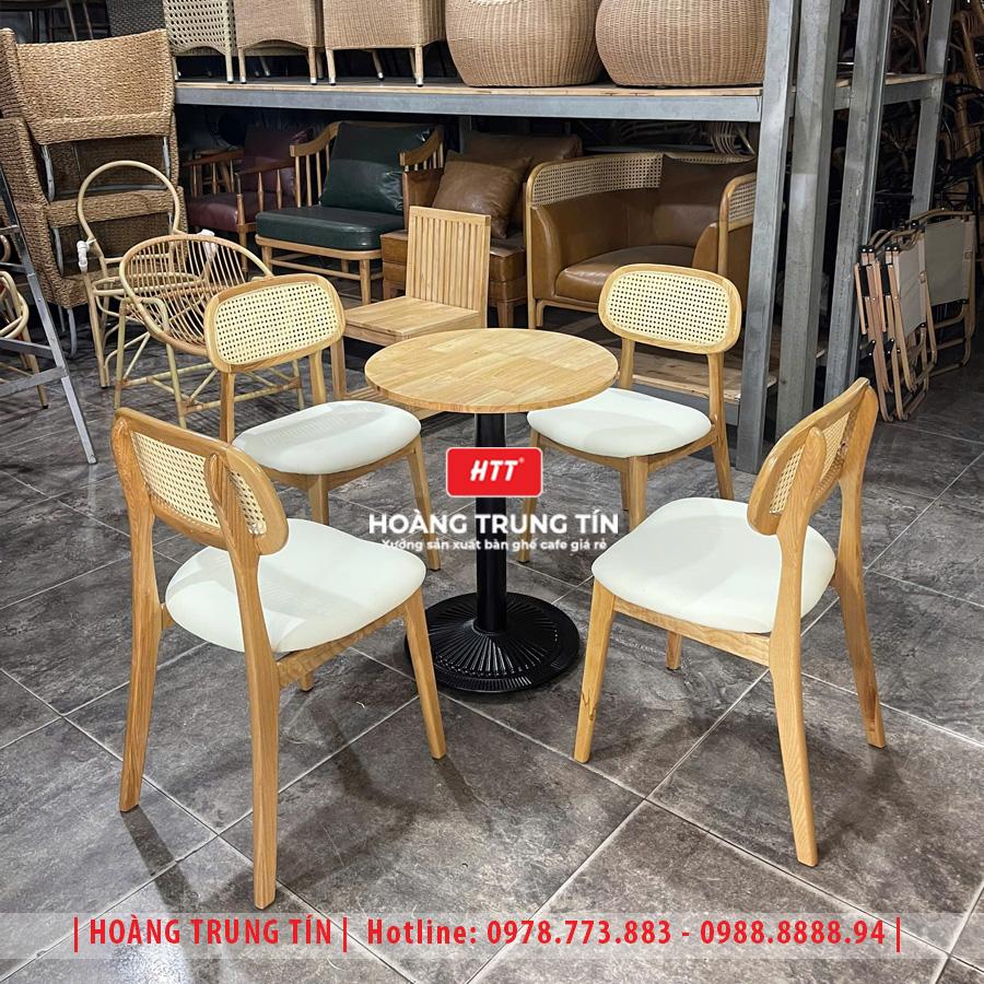 Bàn ghế cafe gỗ nệm HTT037