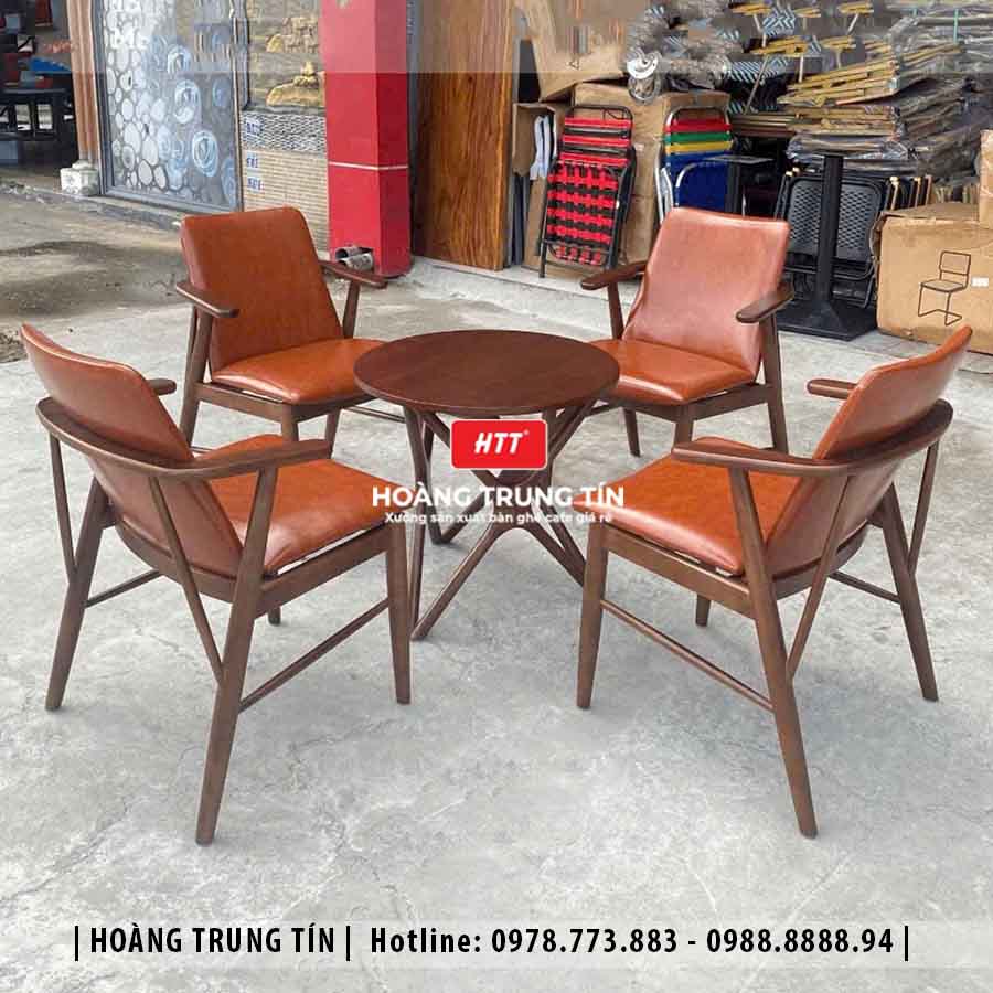 Bàn ghế cafe gỗ nệm HTT020