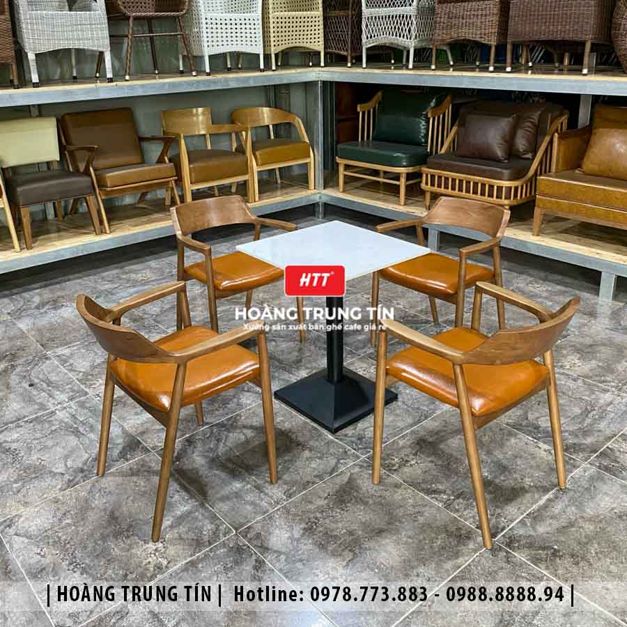 Bàn ghế cafe gỗ nệm HTT018