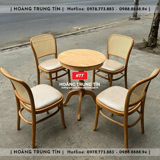 Bàn ghế cafe gỗ nệm HTT009