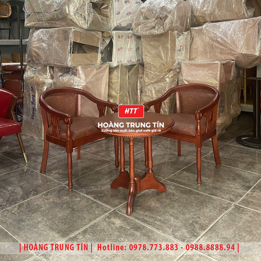 Bàn ghế cafe gỗ nệm HTT027