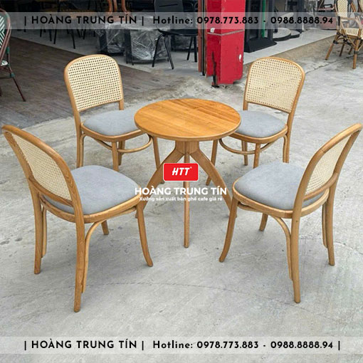Bàn ghế cafe gỗ nệm HTT009