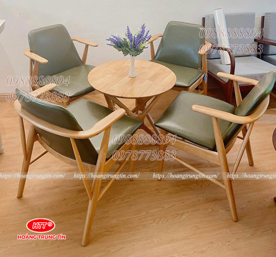 Bộ bàn ghế gỗ bọc nệm cafe HTT-BGCF02