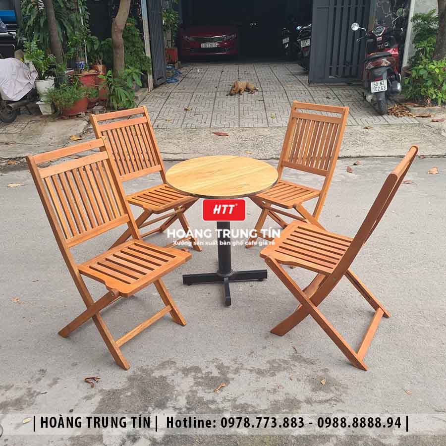 Bàn ghế cafe gỗ ngoài trời HTT01