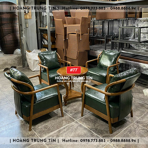 Bàn ghế cafe gỗ nệm HTT012