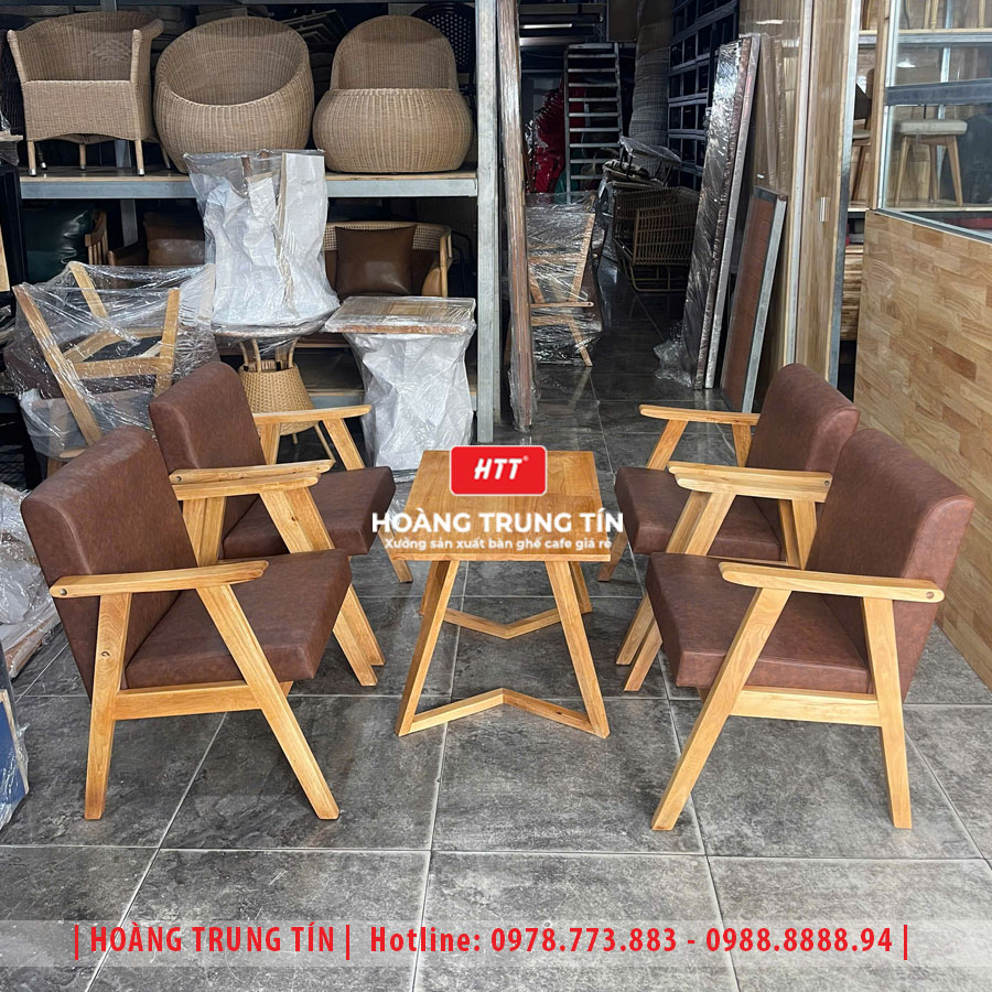 Bàn ghế cafe gỗ nệm HTT023