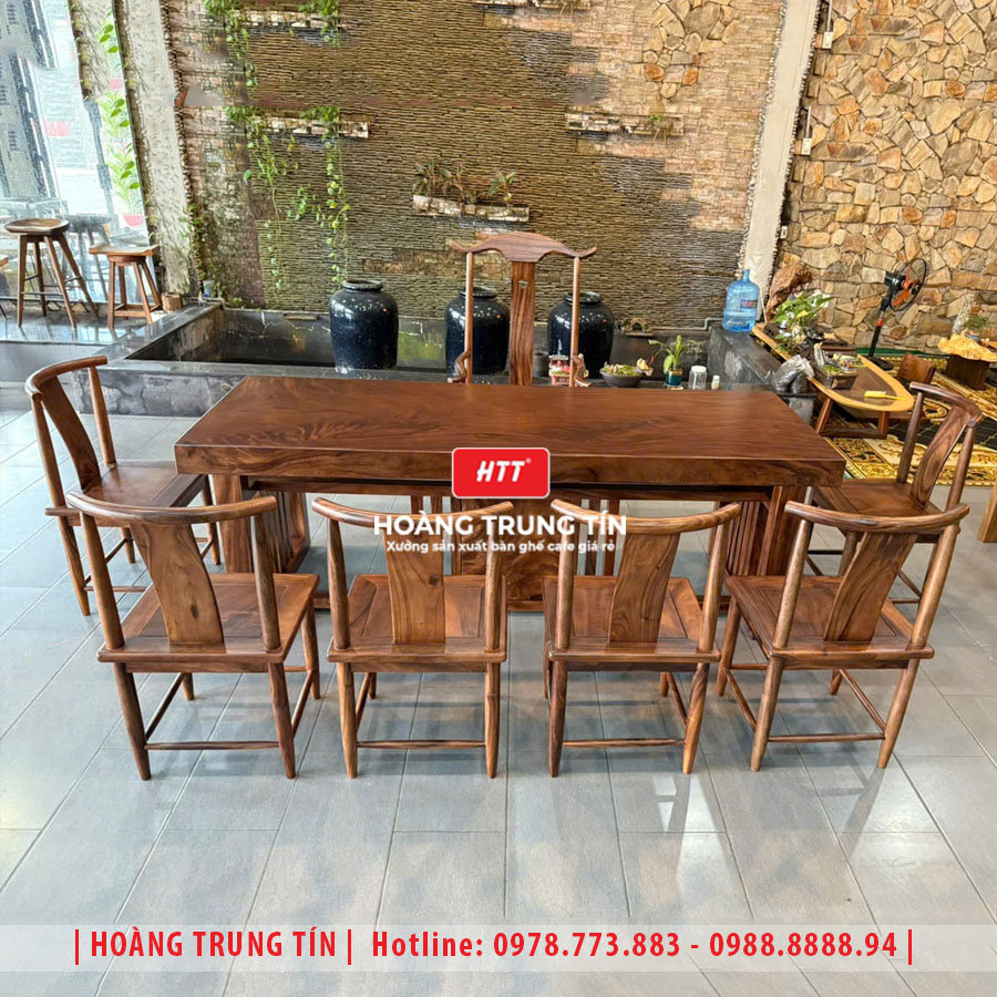 Bàn ghế trà đạo gỗ me tây nguyên khối HTT01