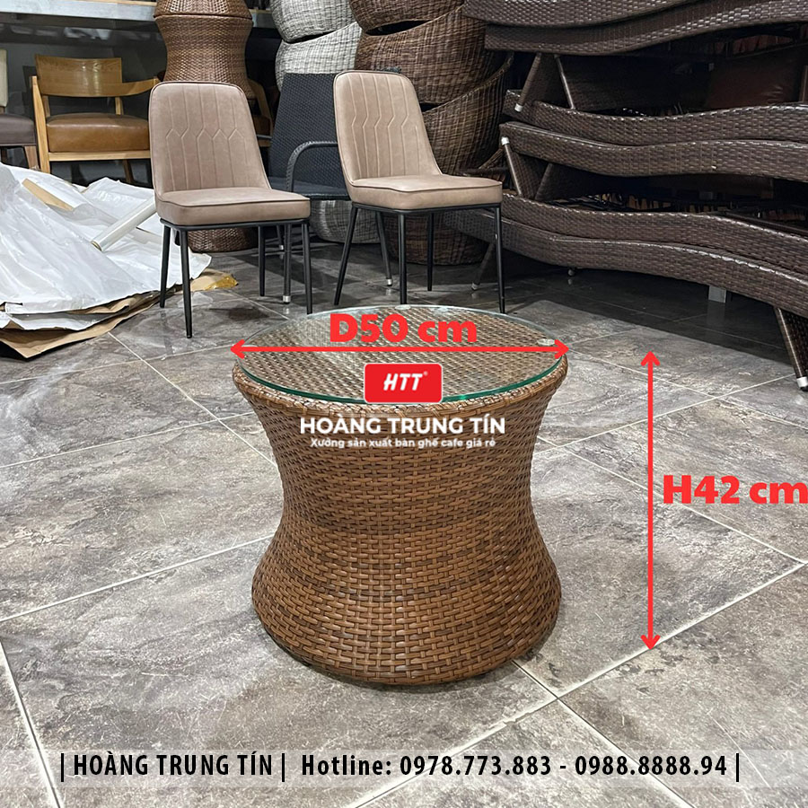 Bàn ghế chai đan nhựa giả mây ngoài trời HTT01