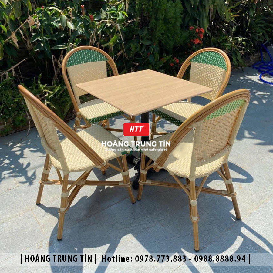 Bàn ghế cafe đan nhựa giả mây ngoài trời HTT12