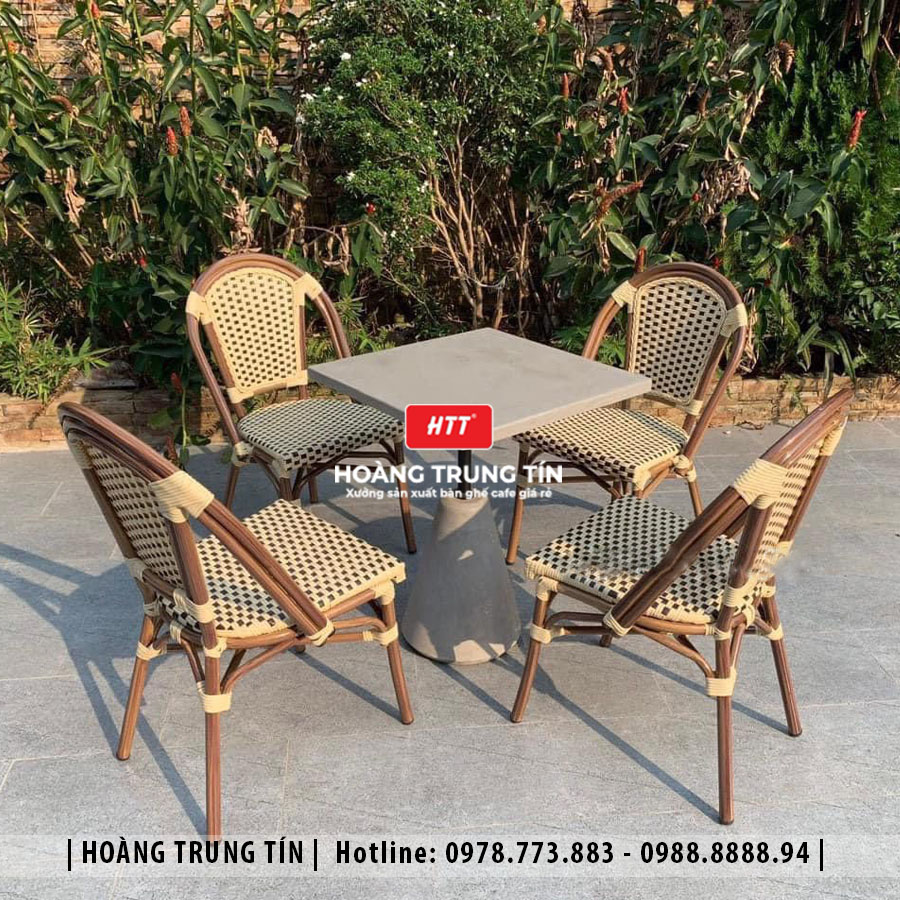 Bàn ghế cafe đan nhựa giả mây ngoài trời HTT13