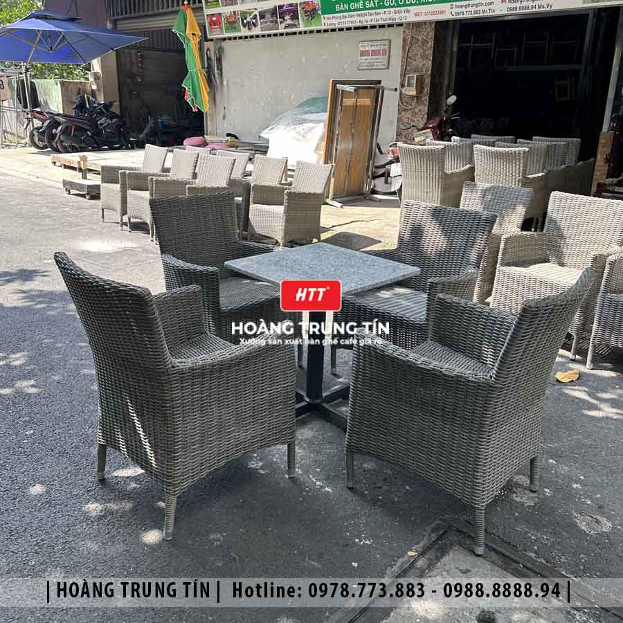 Bàn ghế cafe đan nhựa giả mây ngoài trời HTT26